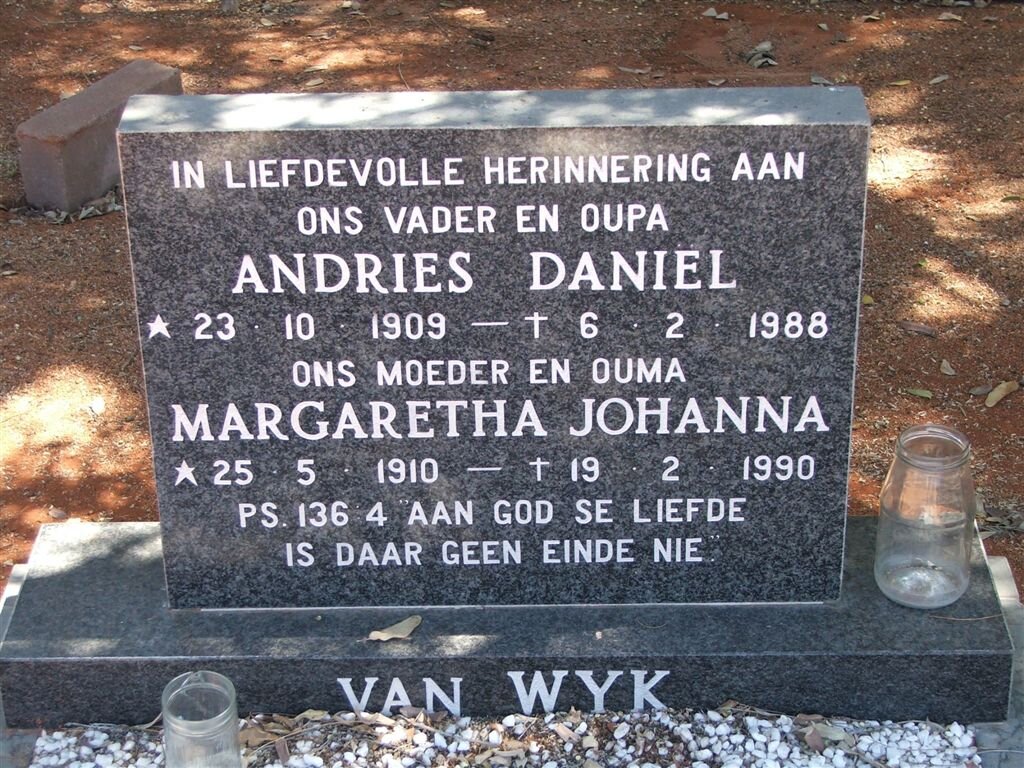 WYK Andries Daniël, van 1909-1988 &amp; Margaretha Johanna 1910-1990