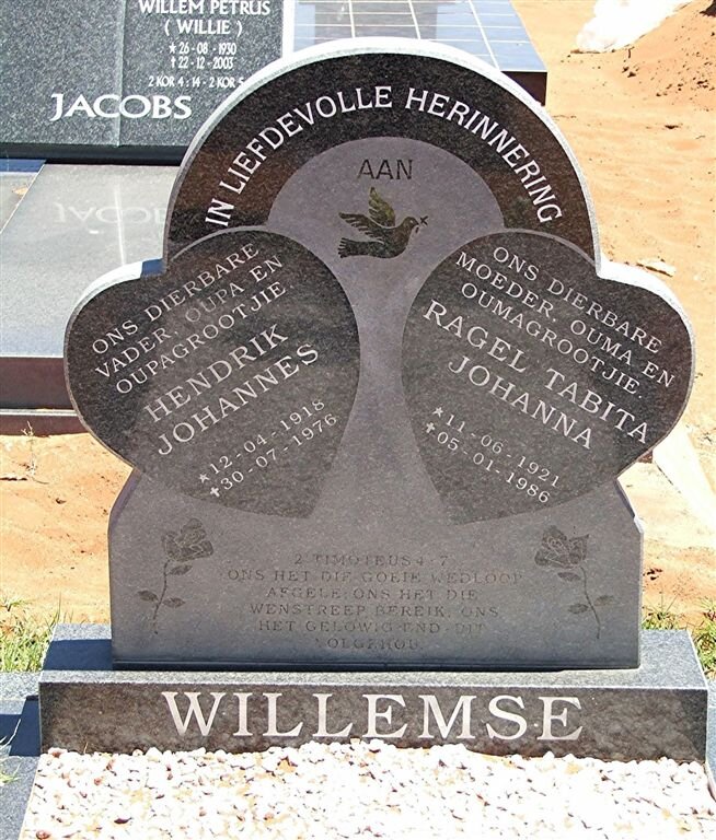 WILLEMSE Hendrik Johannes 1918-1976 &amp; Ragel Tabita Johanna 1921-1986