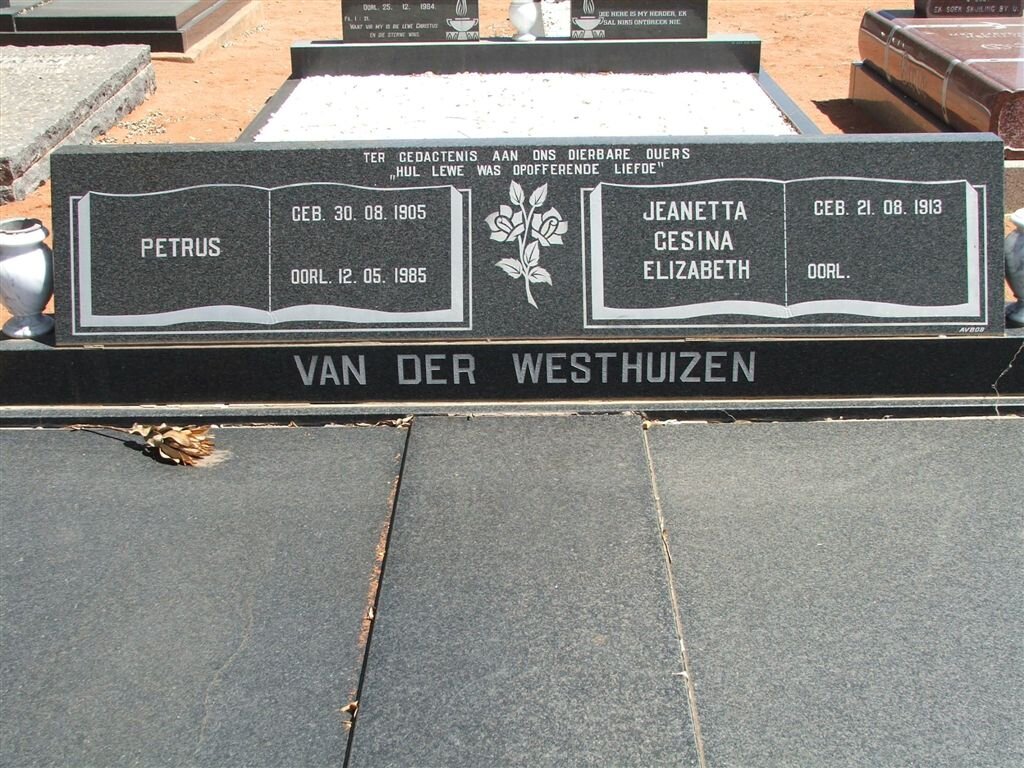 WESTHUIZEN Petrus, van der 1905-1985 &amp; Jeanetta Gesina Elizabeth 1913-