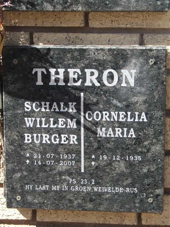 THERON Schalk Willem Burger 1937-2007 &amp; Cornelia Maria 1935-