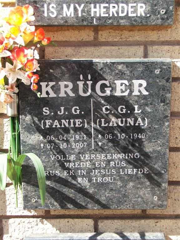 KRÜGER S.J.G. 1931-2007 &amp; C.G.L. 1940-