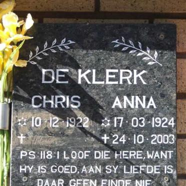 KLERK Chris, de 1922- &amp; Anna 1924-2003