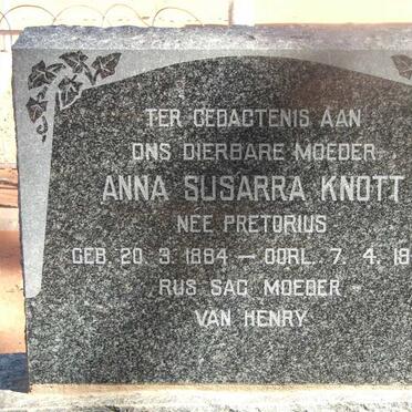 KNOTT Anna Susarra nee PRETORIUS 1884-1941