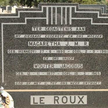 ROUX Wouter Jacobus, le 1877-1965 &amp; Magaretha J.M.R. nee KENNEDY 1890-1961