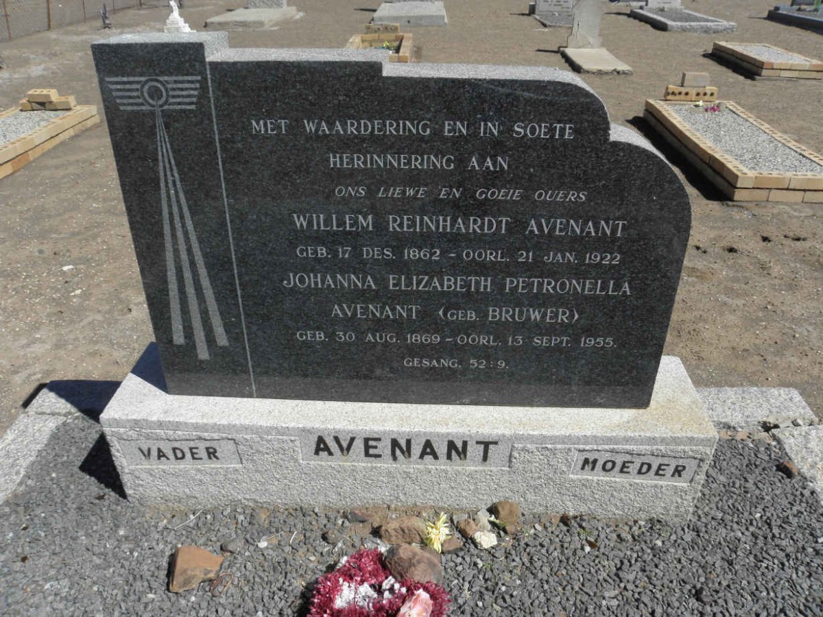 AVENANT Willem Reinhardt 1862-1922 &amp; Johanna Elizabeth Petronella BRUWER 1869-1955