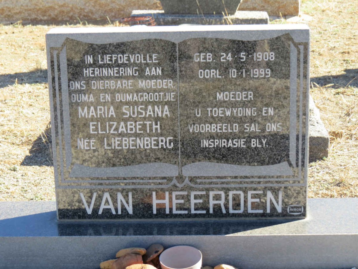 HEERDEN Maria Susanna Elizabeth, van nee LIEBENBERG 1908-1999