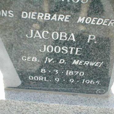 JOOSTE Jacoba P. nee VAN DER MERWE 1870-1965