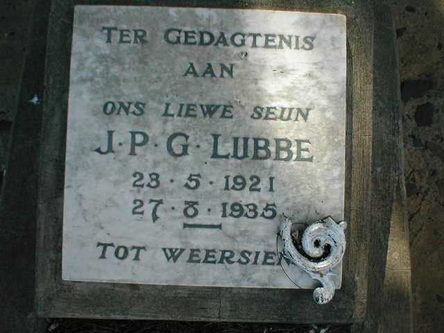 LUBBE J.P.G. 1921-1935