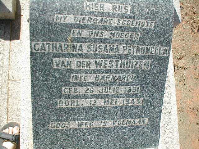 WESTHUIZEN Catharina Susana Petronella, van der nee BARNARD  1891-1945