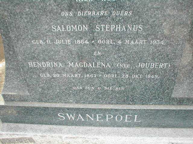 SWANEPOEL Salomon Stephanus 1864-1934 &amp; Hendrina Magdalena JOUBERT 1867-1949
