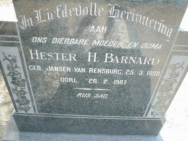 BARNARD Hester H. nee JANSEN VAN RENSBURG 1898-1967