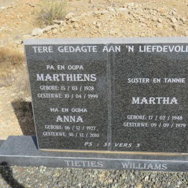 TIETIES Marthiens 1928-1999 &amp; Anna 1927-2010 :: WILLIAMS Martha 1948-1979