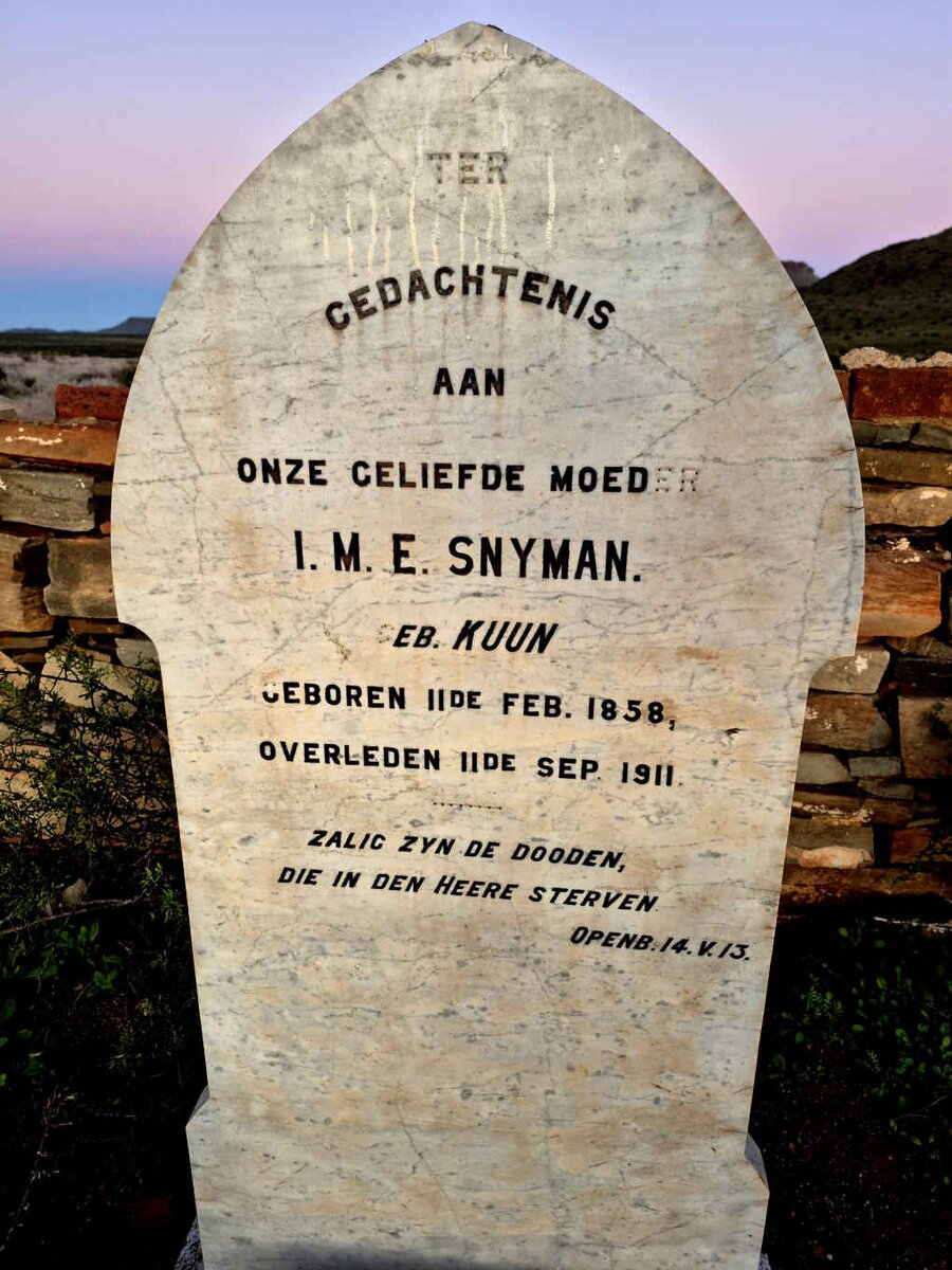 SNYMAN I.M.E. nee KUUN 1858-1911