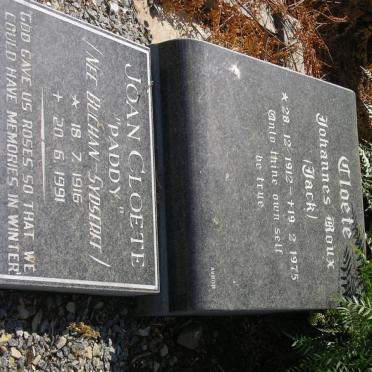 CLOETE Johannes Roux 1912-1975 &amp; Joan BUCHAN-SYDSERFF 1916-1991