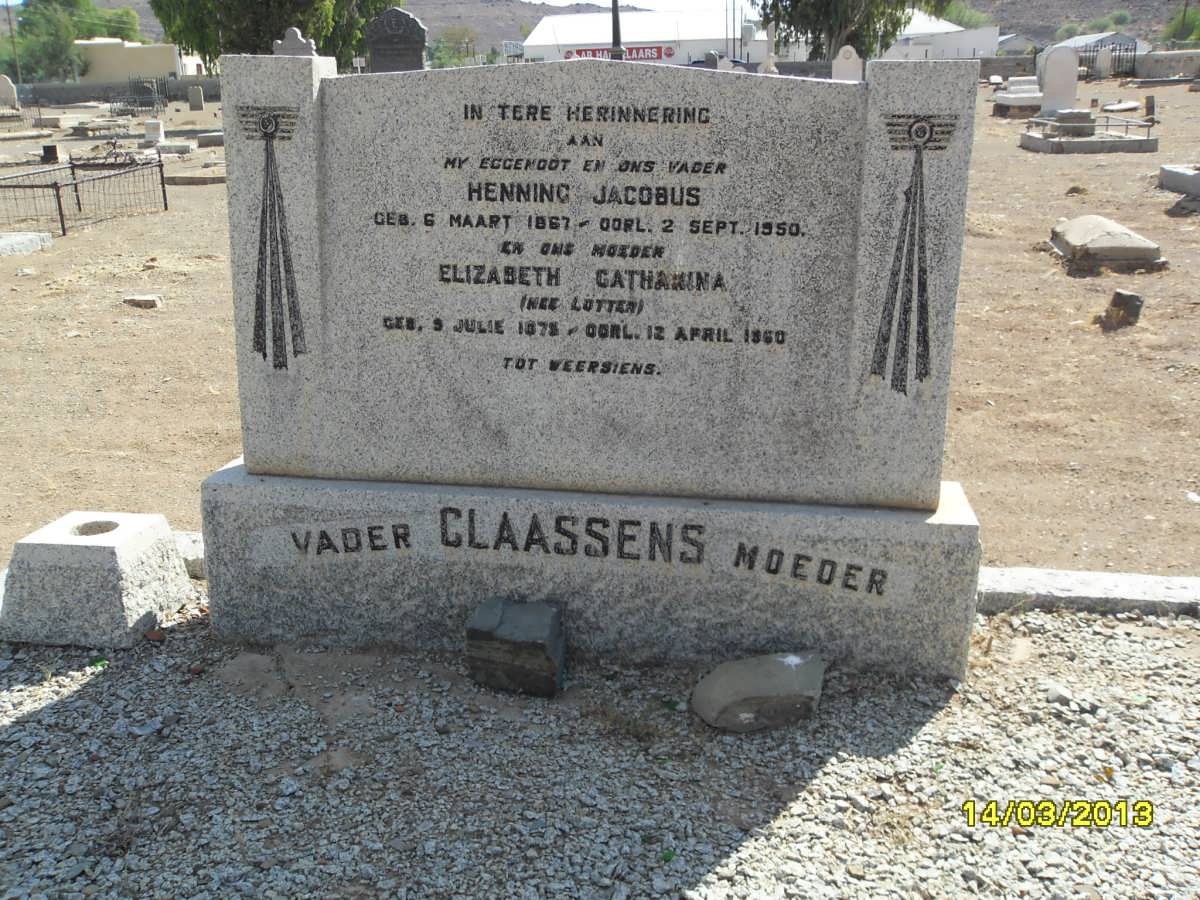 CLAASSENS Henning Jacobus 1867-1950 &amp; Elizabeth Catharina LOTTER 187?-1960