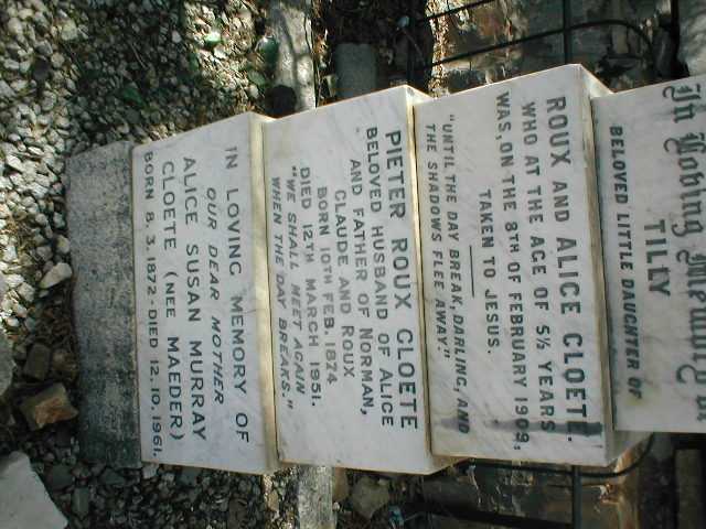 CLOETE Pieter Roux 1874-1951 &amp; Alice Susan Murray MAEDER 1872-1961 :: CLOETE Tilly 1903-1909