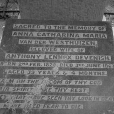 DEVENISH Anna Catharina Maria nee VAN DER WESTHUIZEN 1828-1867