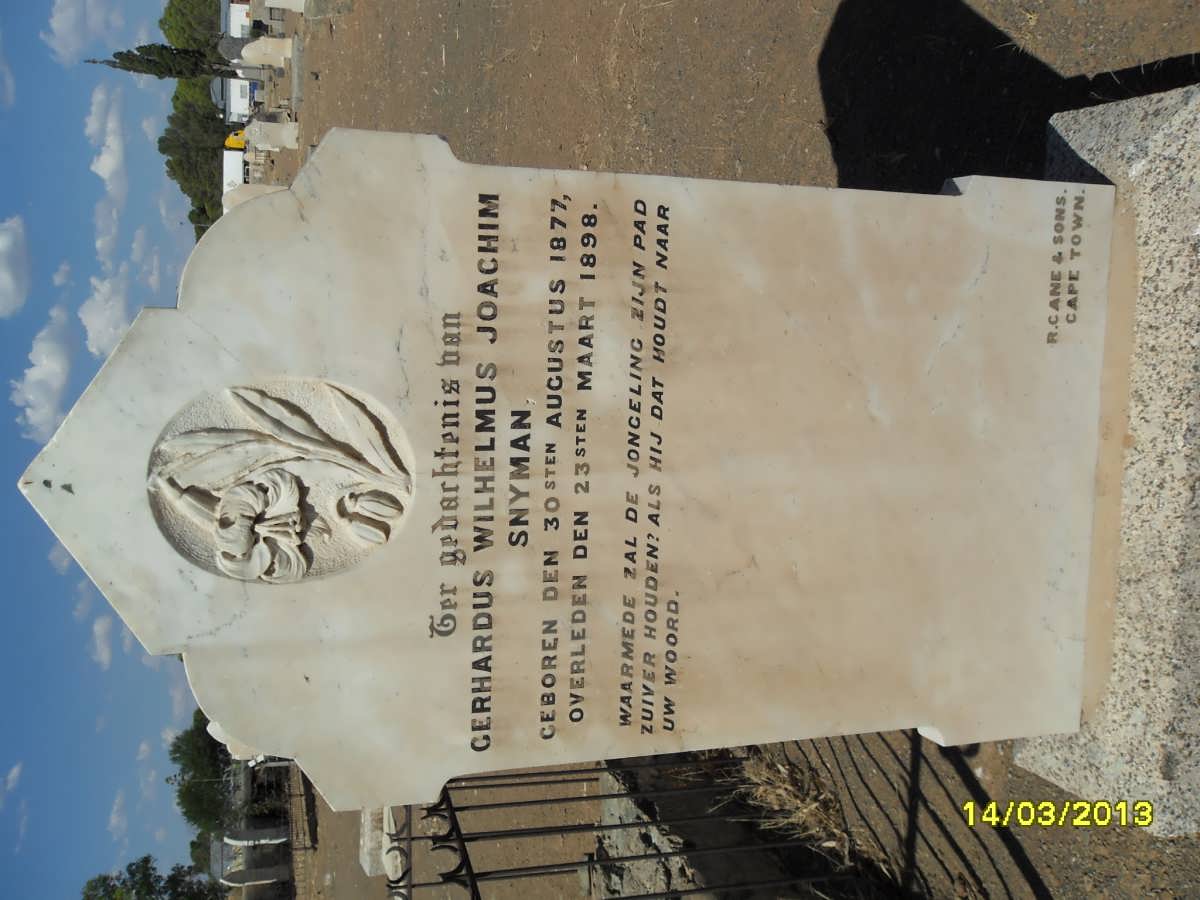 SNYMAN Gerhardus Wilhelmus Joachim 1877-1898