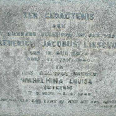 LIESCHING Frederick Johannes 1873-1940 &amp; Wilhelmina Louisa WYKERD 1870-1948
