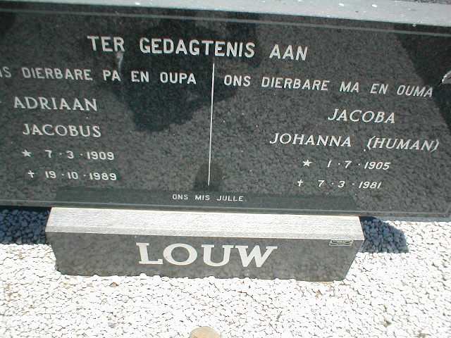 LOUW Adriaan Jacobus 1909-1989 &amp; Jacoba Johanna HUMAN 1905-1981