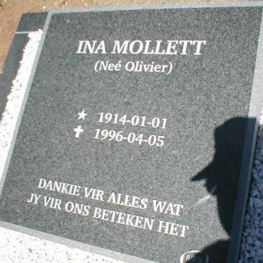MOLLETT Ina nee OLIVIER 1914-1996