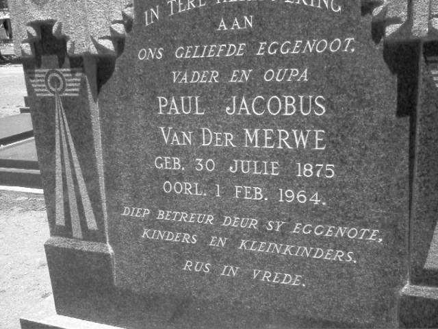 MERWE Paul Jacobus, van der 1875-1964