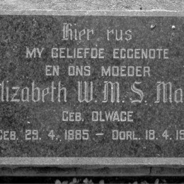 MALAN Elizabeth W.M.S. nee OLWAGE 1885-1922