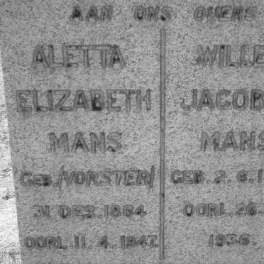 MANS Willem Jacobus 1853-1936 &amp; Aletta Elizabeth VORSTER 1864-1947