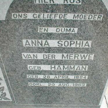 MERWE Anna Sophia, van der nee HAMMAN 1884-1963