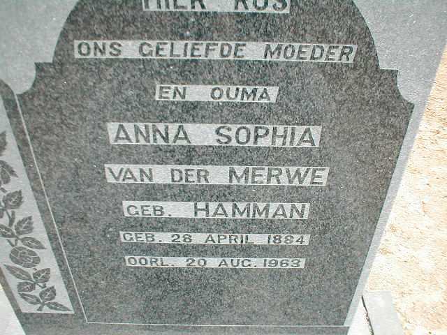 MERWE Anna Sophia, van der nee HAMMAN 1884-1963