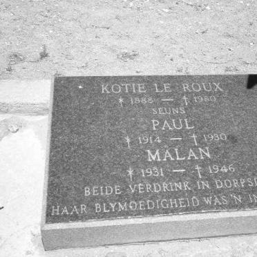 ROUX Kotie, le 1888-1960, LE ROUX Paul 1914-1930, LE ROUX Malan 1931-1946