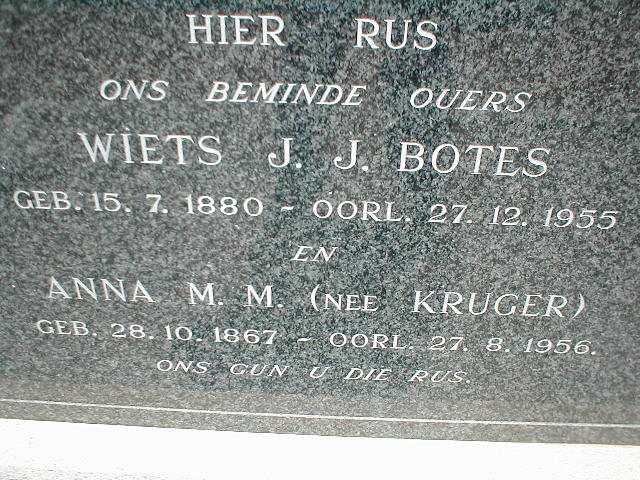 BOTES Wiets J.J. 1880-1955 &amp; Anna M.M. KRUGER 1867-1956
