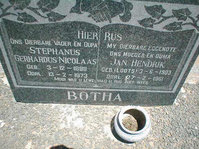 BOTHA Stephanus Gerhardus Nicolaas 1898-1973 &amp; Jan Hendrik LOOTS 1903-1961