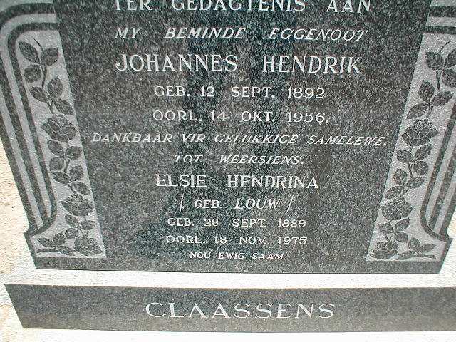 CLAASSENS Johannes Hendrik 1892-1956 &amp; Elsie Hendrina LOUW 1889-1975