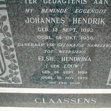 CLAASSENS Johannes Hendrik 1892-1956 &amp; Elsie Hendrina LOUW 1889-1975