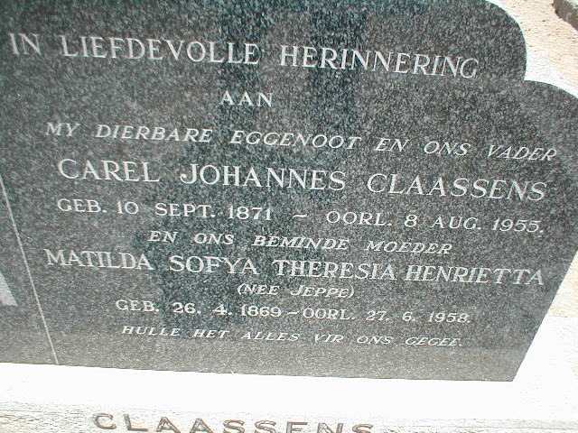 CLAASSENS Carel Johannes 1871-1955 &amp; Matilda Sofya Theresia Henrietta JEPPE 1869-1958