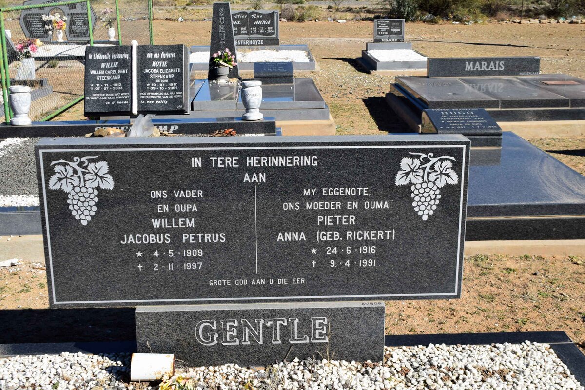 GENTLE Willem Jacobus Petrus 1909-1997 &amp; Pieter Anna nee RICKERT 1916-1991