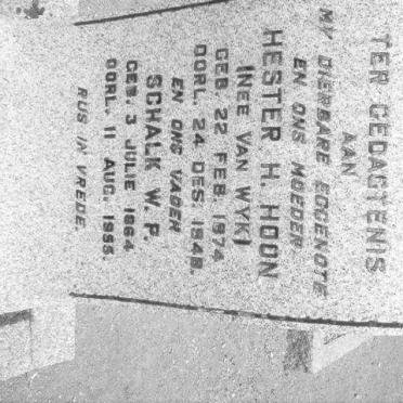 HOON Schalk W.P. 1864-1955 &amp; Hester H. VAN WYK 1874-1948