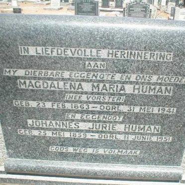 HUMAN Johannes Jurie 1859-1951 &amp; Magdalena Maria VORSTER 1863-1941
