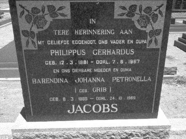 JACOBS Phillipus Gerhardus 1881–1967 &amp; Barendina Johanna Petronella GRIB 1889-1969
