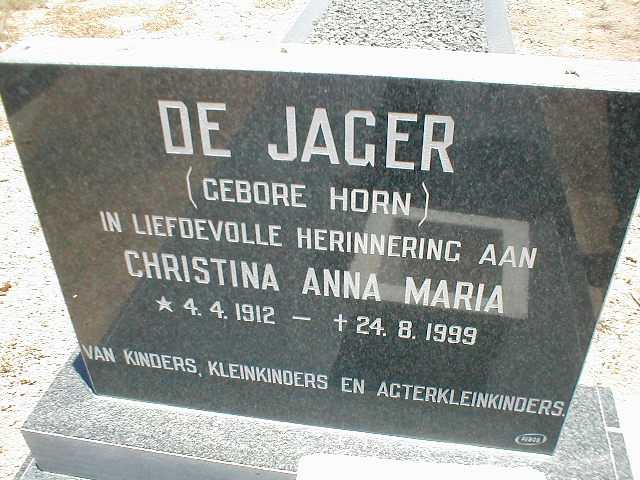 JAGER Christina Anna Maria, de nee HORN 1912-1999