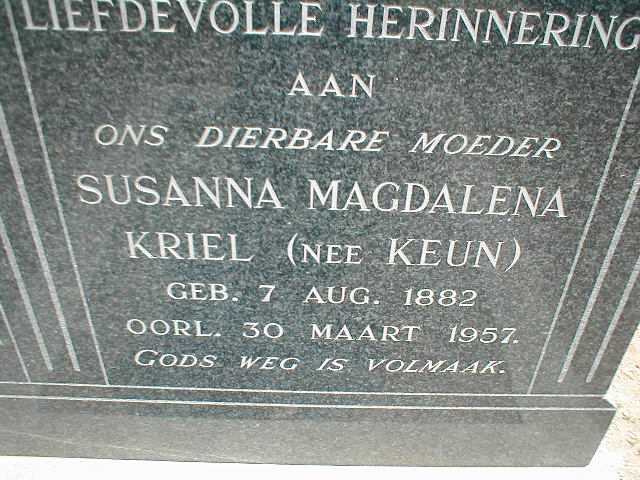 KRIEL Susanna Magdalena nee KEUN 1882-1957
