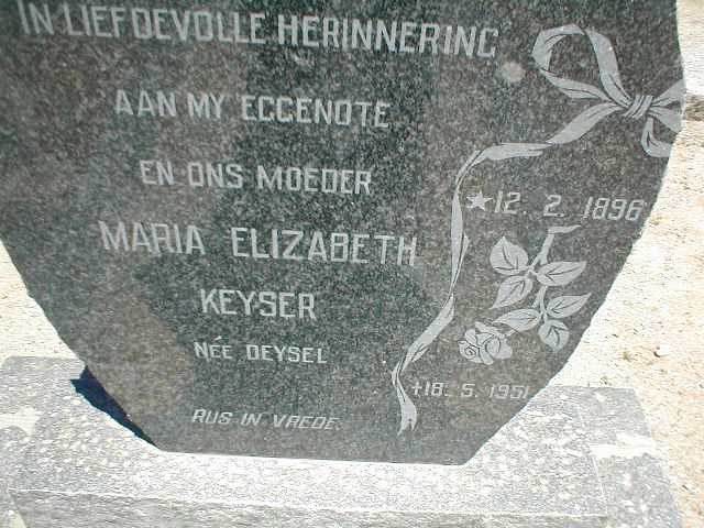 KEYSER Maria Elizabeth nee DEYSEL 1896-1951