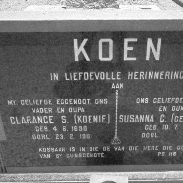 KOEN Clarance S., 1898-1981 &amp; Susanna C. KEYSER 1908-