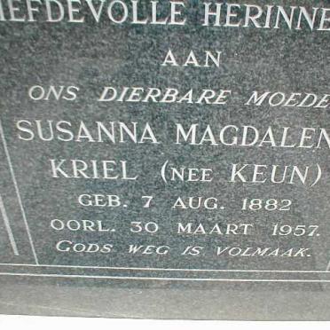 KRIEL Susanna Magdalena nee KEUN 1882-1957