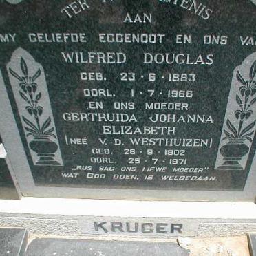 KRUGER Wilfred Douglas 1883-1966 &amp; Gertruida Johanna Elizabeth V.D. WESTHUIZEN 1902-1971