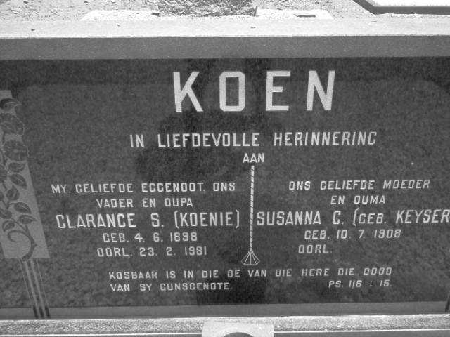 KOEN Clarance S., 1898-1981 &amp; Susanna C. KEYSER 1908-