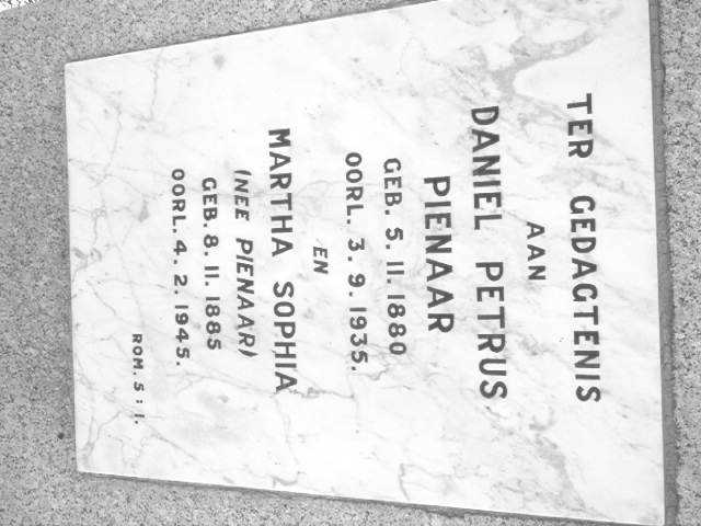 PIENAAR Daniel Petrus 1880-1935 &amp; Martha Sophia PIENAAR 1885-1945