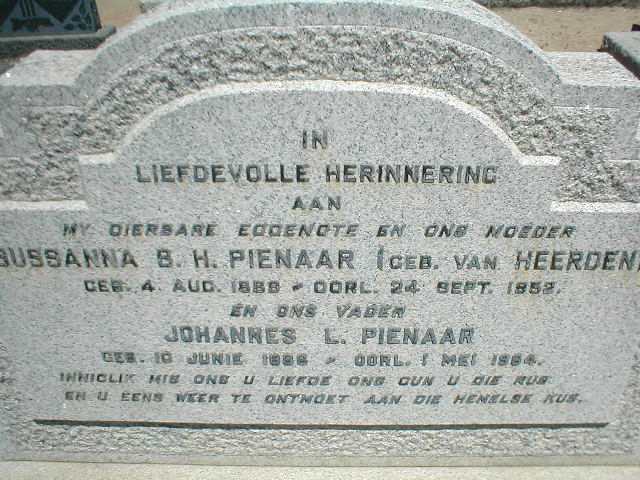 PIENAAR Johannes L. 1886-1964 &amp; Sussanna B.H. VAN HEERDEN 1889-1952