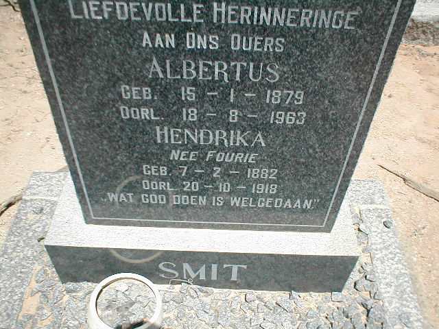 SMIT Albertus 1879-1963 &amp; Hendrika FOURIE 1882-1918